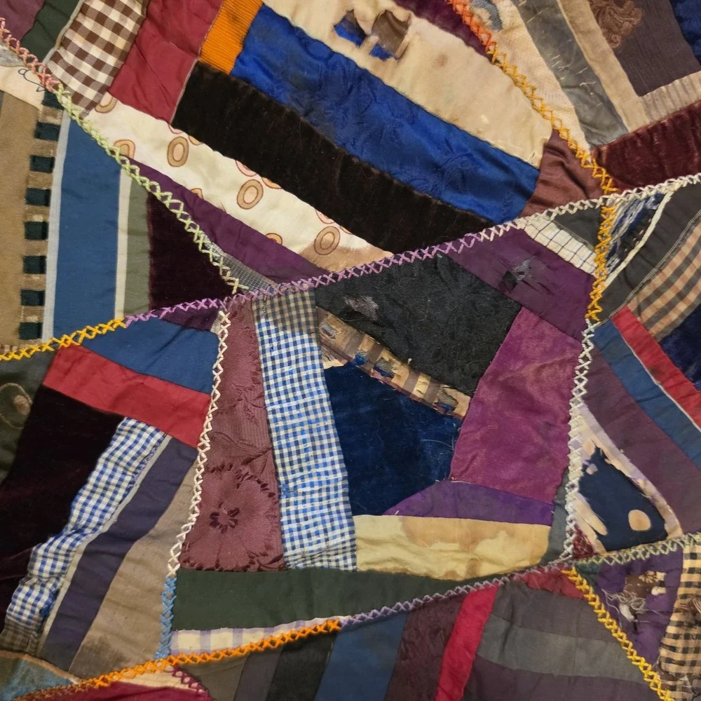 OOAK antq/vtg crazy quilt top  60x64( Unfinished )